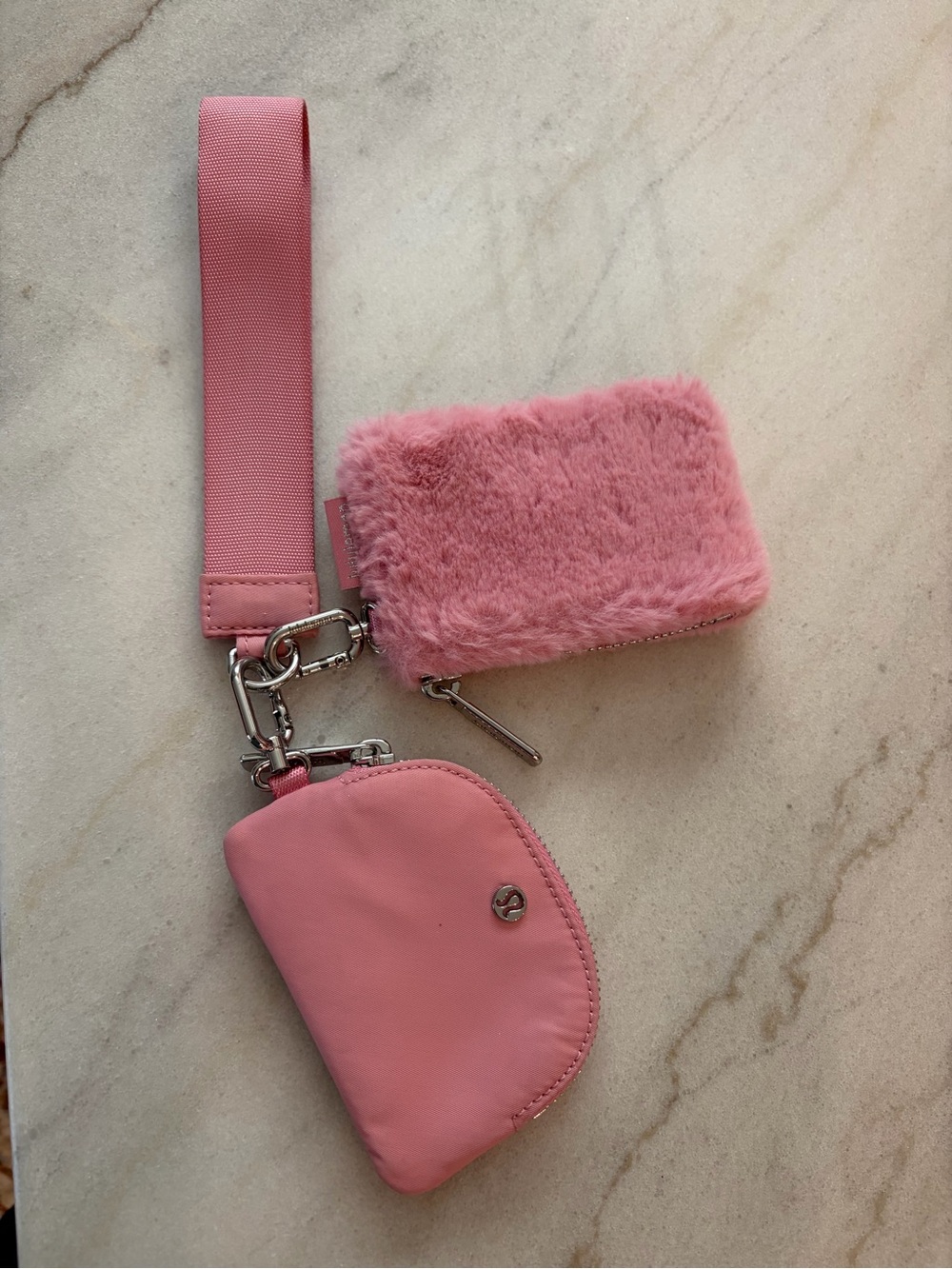 Lululemon Dual Pouch Wristlet Pink Tide plush fleece and nylon